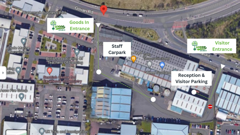 Site map showing goods-in and visitor entrance WEEE Scotland